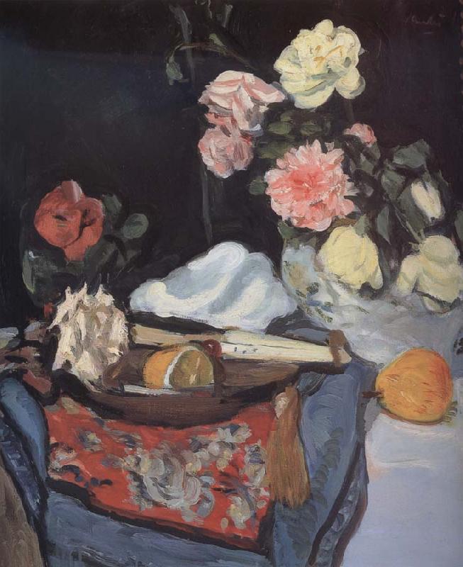 George Leslie Hunter Fruit and Flowers on a Draped Table Sweden oil painting art